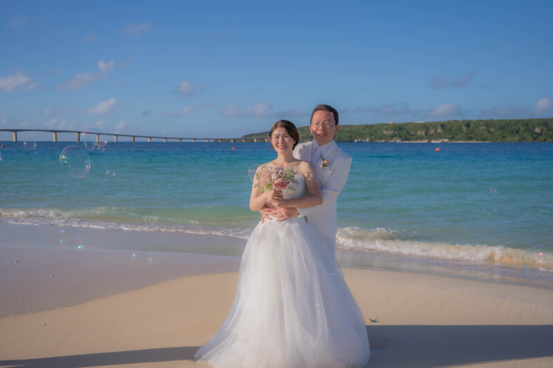 ビーチでシャボン玉！