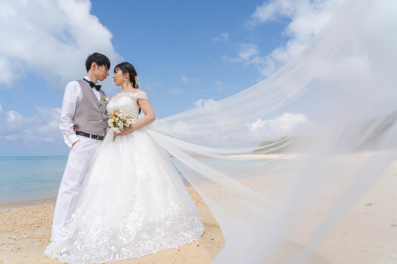 風になびくロングベール