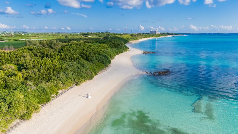 どこまでも続く楽園ビーチでの特別な一歩