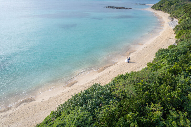 海と緑に囲まれたビーチフォト