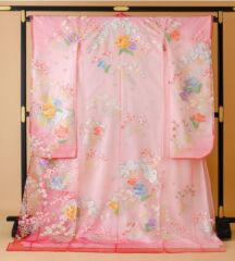 オーガンジー打掛 ピンク地 ぼかし 洋花 ロマン