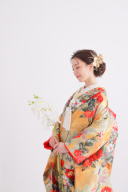 ★若葉柄ゴールド箔洋柄赤花