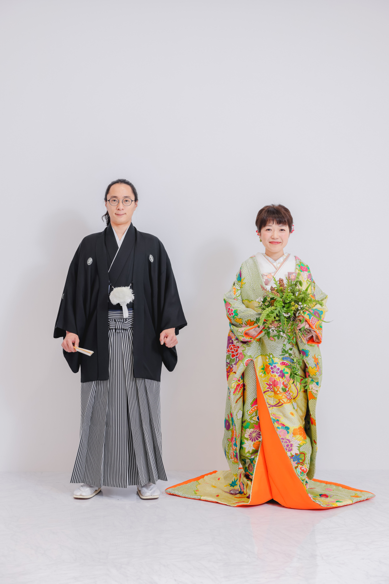 絞り風抹茶カラーの色打掛