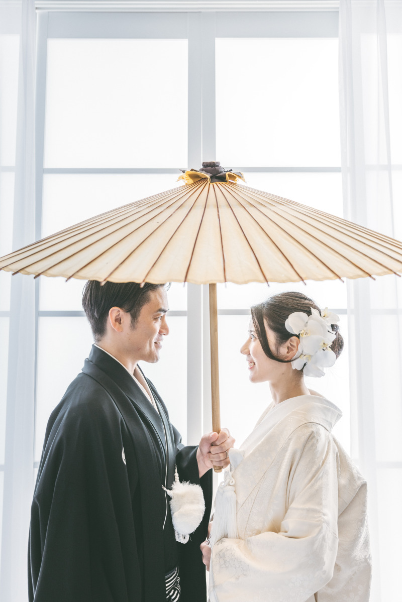 和傘とカーテンで