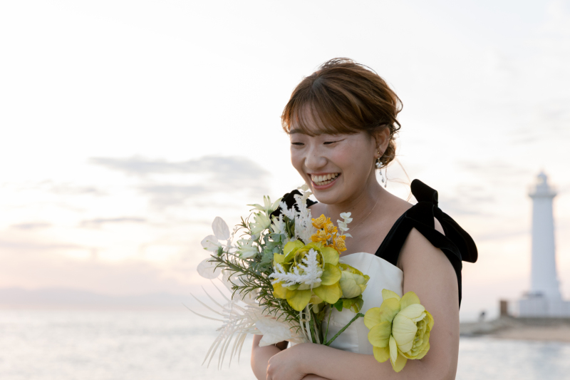 夕景に映える花嫁姿