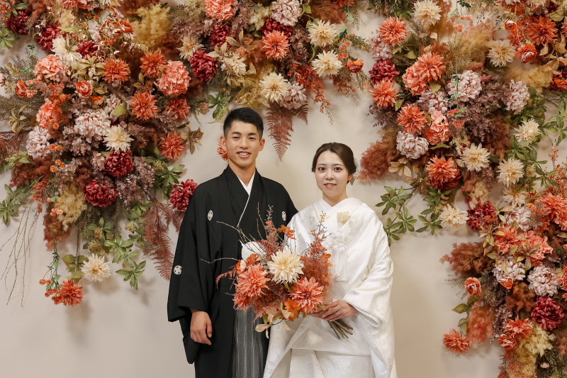 ブーケを抱えて