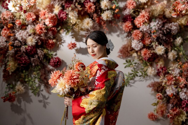ブースに合わせた和装ブーケ