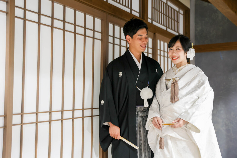 撮影スタートは和装から