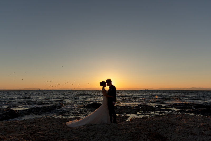 水平線の夕日で