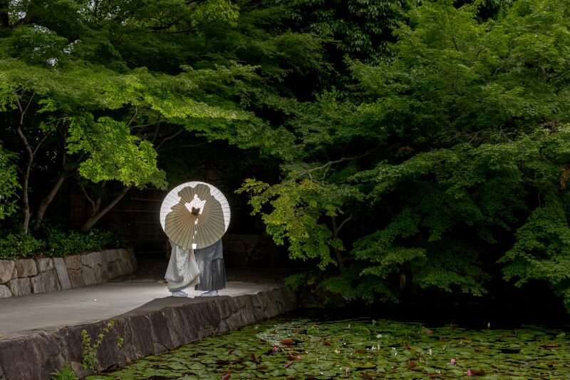 和傘が彩る庭園時間