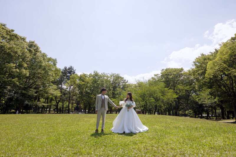 緑と青空の下から