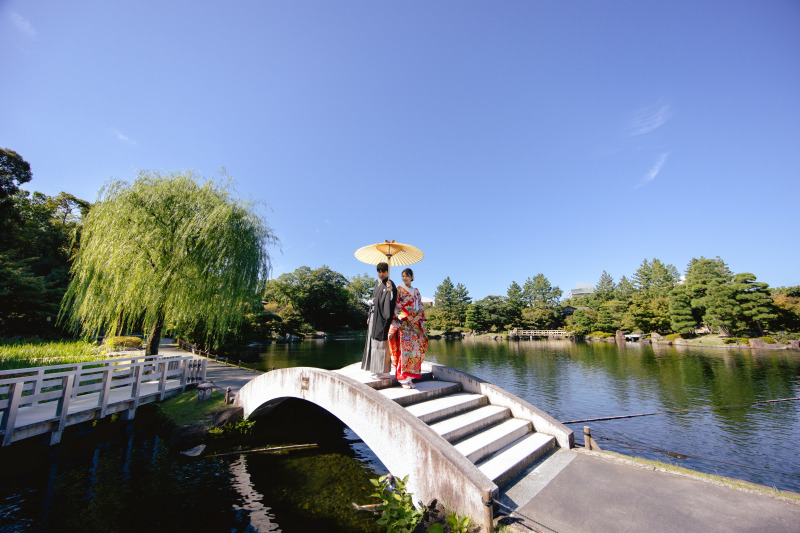 晴天の青空をバックに