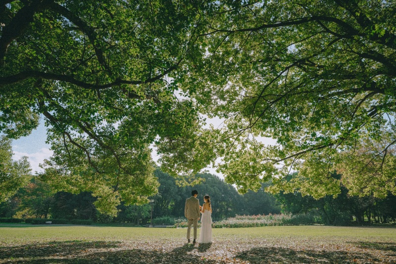 12月末までの限定プラン♪【庄内緑地公園ドレスロケーションプラン】緑いっぱいのロケーションフォト◆全カットデータ+ヘアメイク付