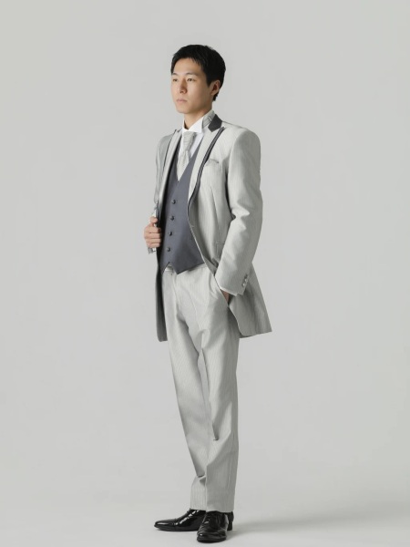 ストライプ　ベストリバーシブル襟グレー