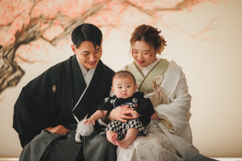 和装・家族3人