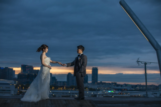 夜景の大桟橋で