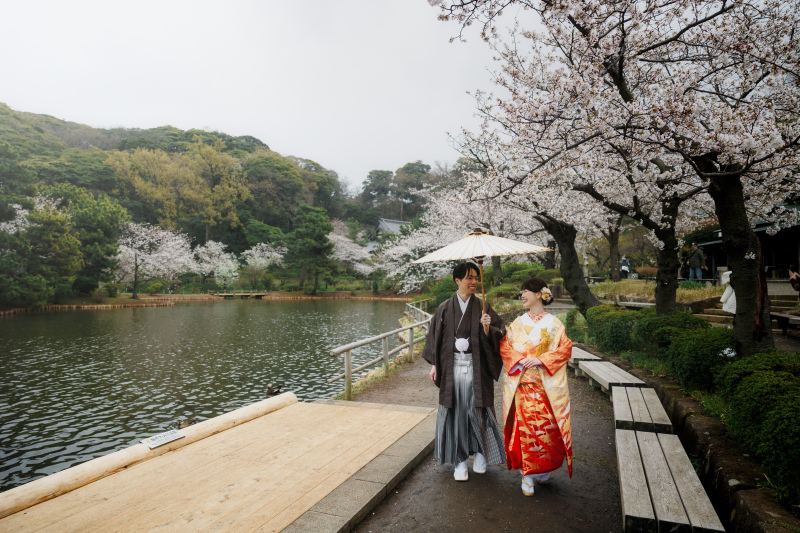 池沿いをお花見