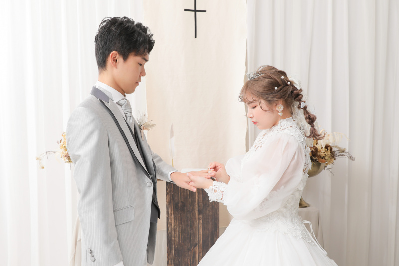 指輪交換のシーンも