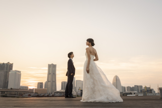 大桟橋の綺麗な夕景の後はみなとみらいを背景に夜景で♪