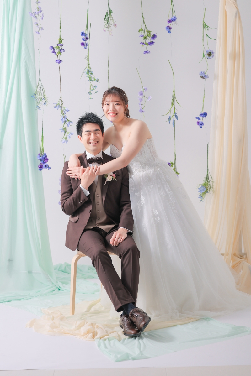 爽やかカラーのお花と一緒に