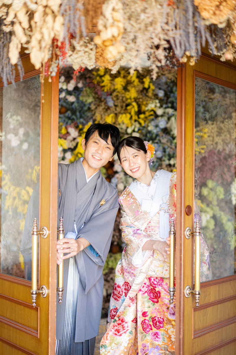 色打掛撮影@フラワーウォール