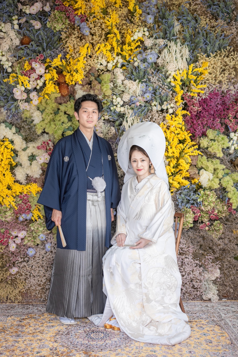 白無垢はフラワーウォールで