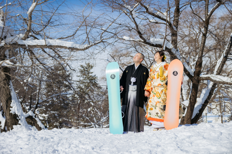 和服とスノーボード!