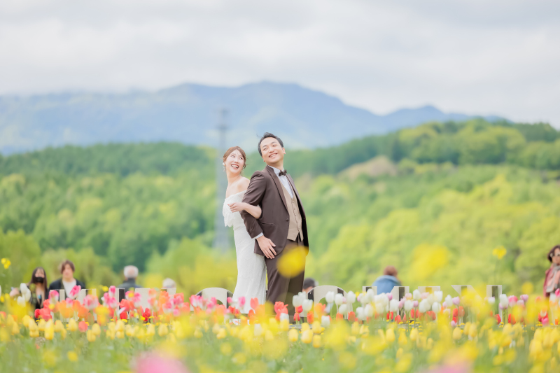 滝野すずらん丘陵公園でチューリップウェディングフォト