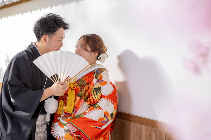 様々なバリエーションで残せる!屋内庭園和装フォト