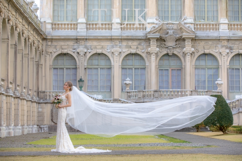 宮殿を背景にベールショット