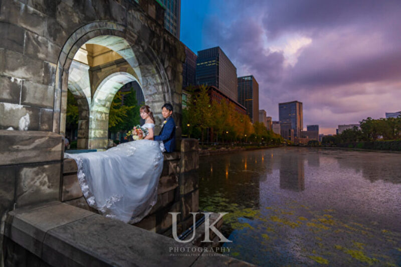 定番のガゼボと夕日から