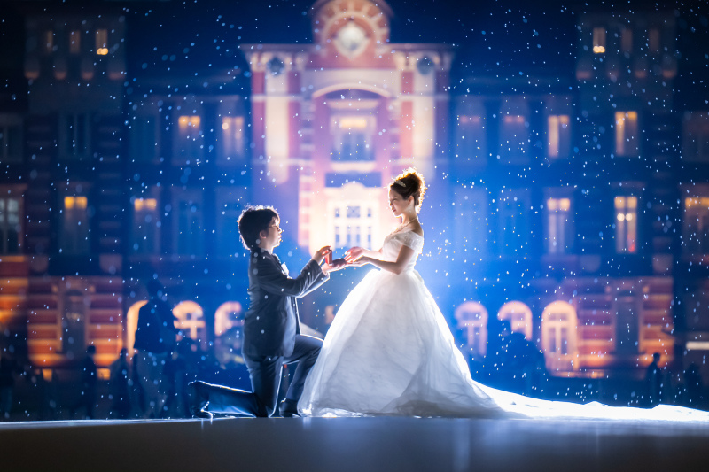 雨の東京駅ウェディングフォト