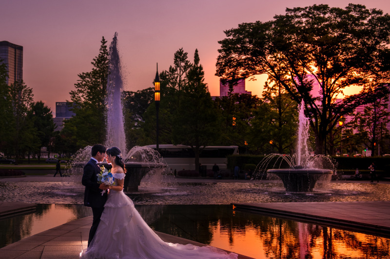 噴水とマジックアワーのハーモニー♪