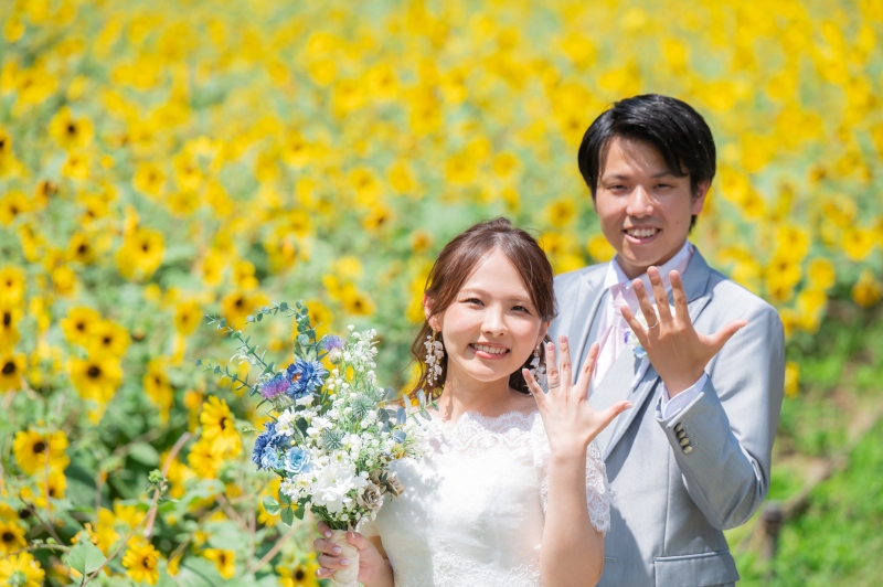 ひまわりに囲まれて