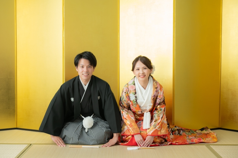 ドレスでの撮影の後は涼しいスタジオで和装撮影