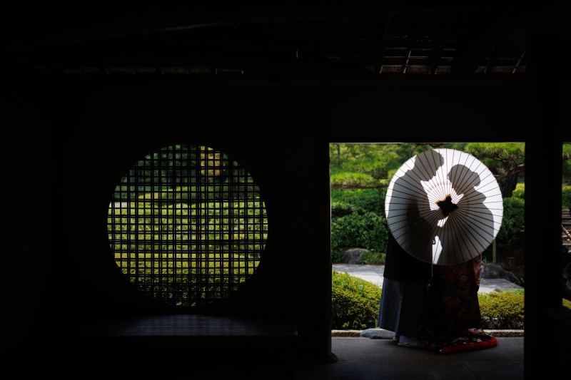 あずま屋での撮影