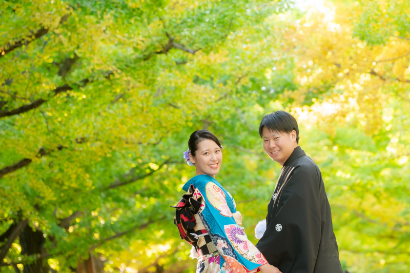 イチョウ並木×和装