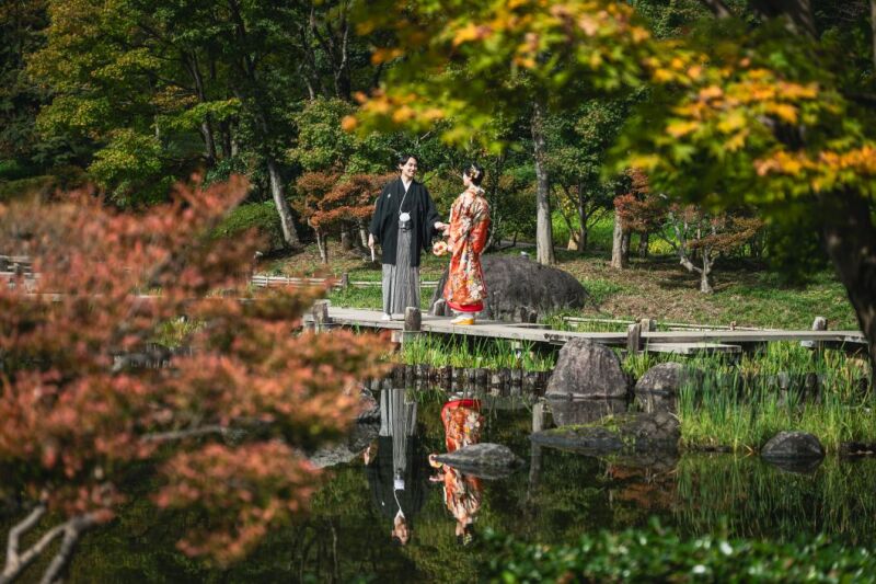 【11/1~12/15】割引&選べる特典付き‼️『和洋プラン』和装→日本庭園+洋装→スタジオ 210枚