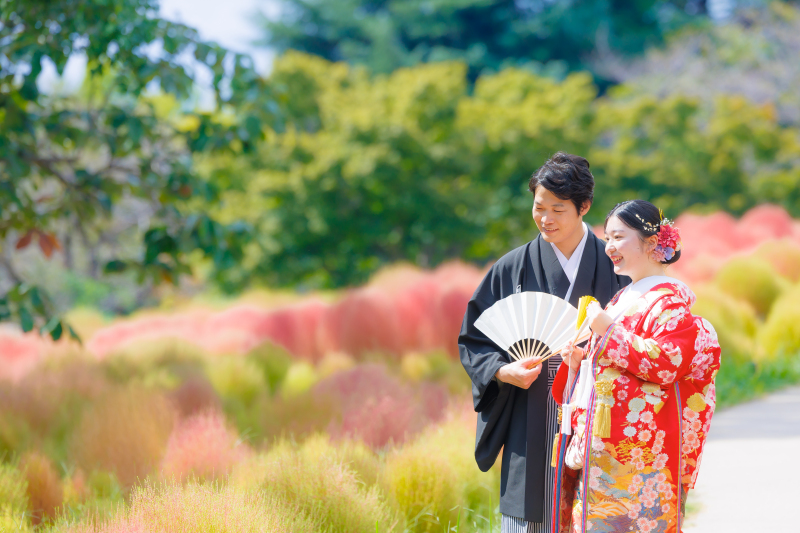 10/1~10/31撮影 ≪早割22,000円OFF‼️≫昭和記念公園で白無垢と色打掛◇2着ロケ撮影◇日本庭園+コスモスやコキア