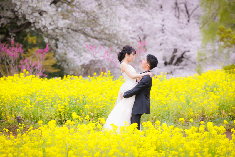 桜フォト♡3/26~4/10 和洋弐点プラン≪洋:桜・菜の花≫≪和×スタジオ≫ 210枚/新婦美容込/衣裳差額無し/移動費込み