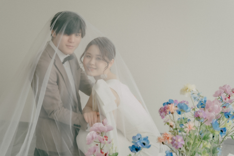 お花とベールを使って