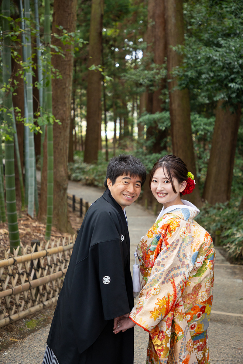 偕楽園竹林前にて