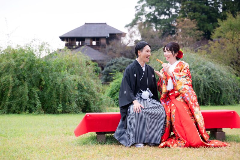 好文亭前でお団子ショット