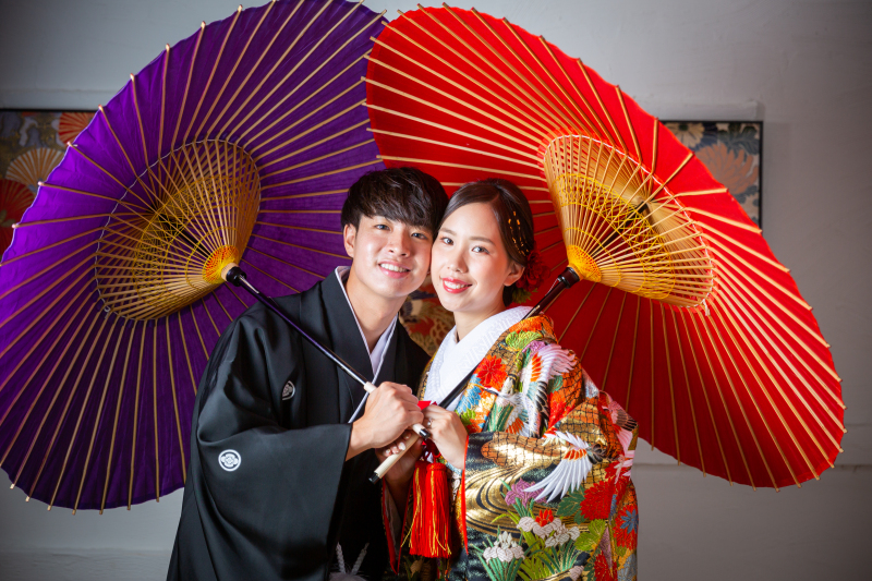 鮮やかな番傘と！