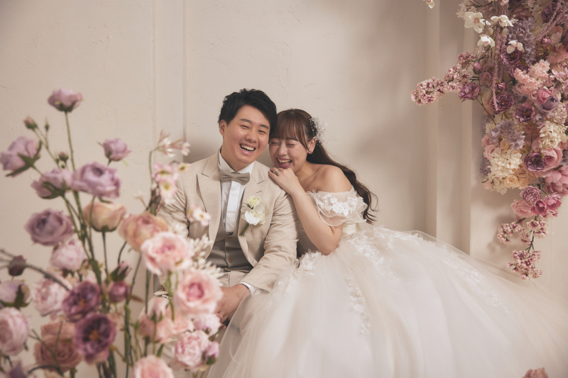 ピンクのお花に囲まれたブースで♪