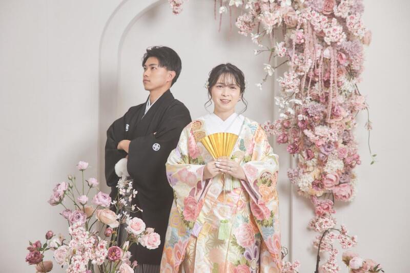 色打掛と相性の良いブースで撮影✴︎