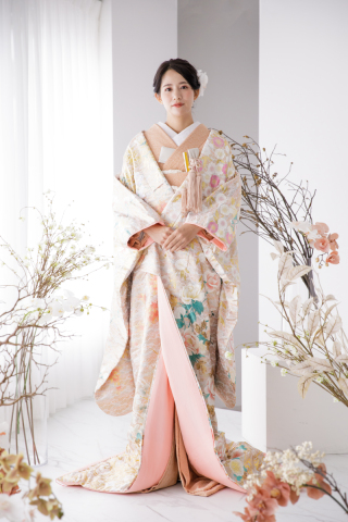 L色打掛028　薄ピンク牡丹柄