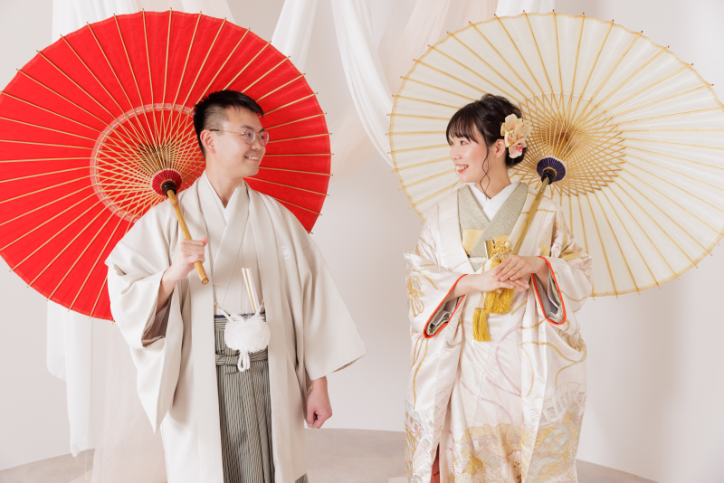 和傘を持って、、