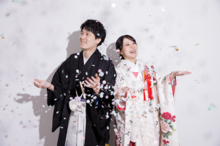 笑顔が素敵なお二人♪和装洋装スタジオ撮影