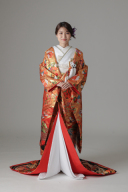 格子 丸紋/レッド